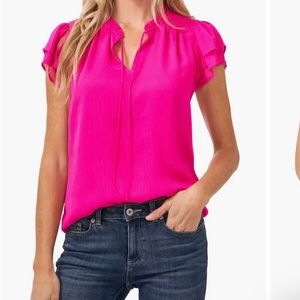CeCe Flutter Sleeve Top Deep rose